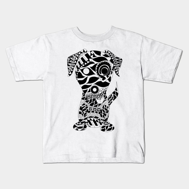 kawaii dog in pattern zentangle art from totonac culture Kids T-Shirt by jorge_lebeau